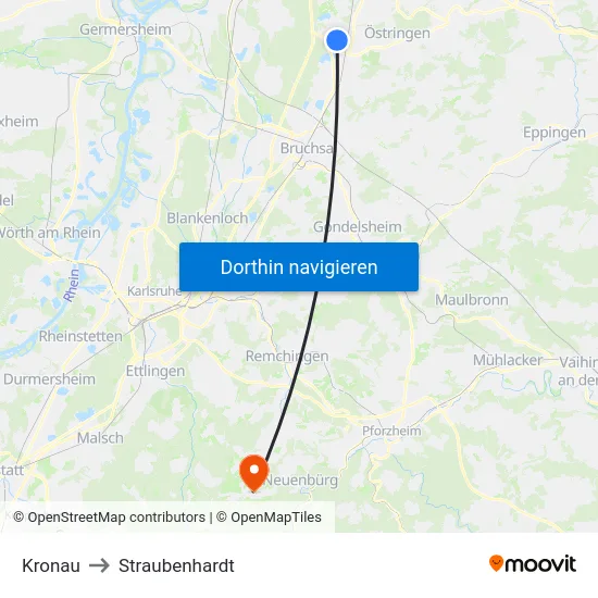 Kronau to Straubenhardt map