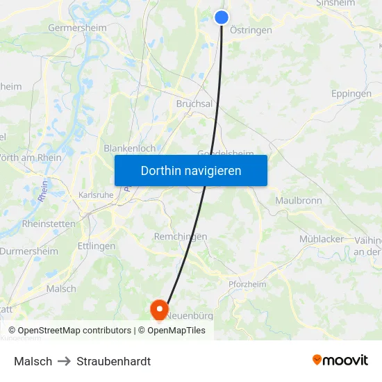 Malsch to Straubenhardt map