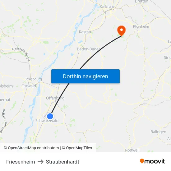 Friesenheim to Straubenhardt map