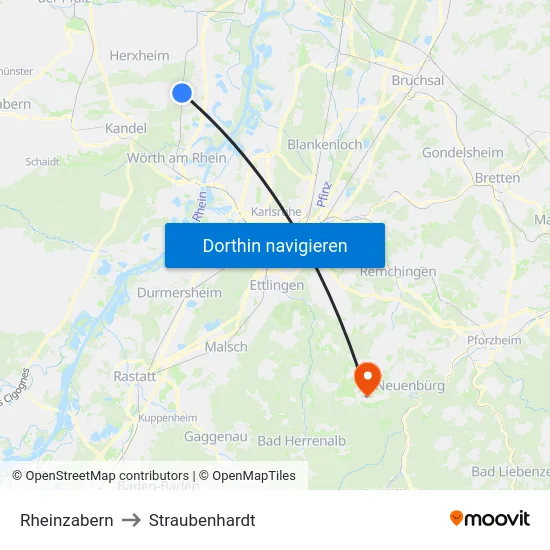 Rheinzabern to Straubenhardt map