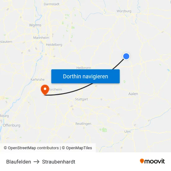 Blaufelden to Straubenhardt map