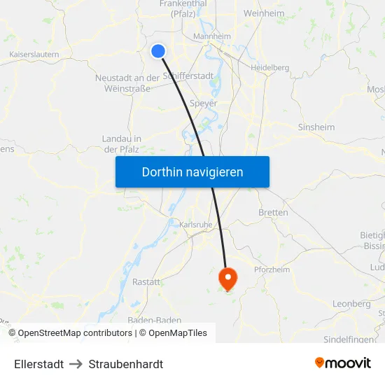 Ellerstadt to Straubenhardt map