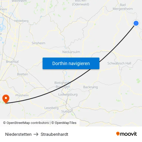 Niederstetten to Straubenhardt map