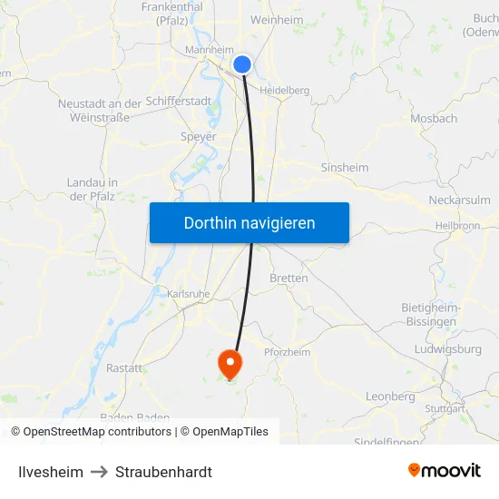Ilvesheim to Straubenhardt map