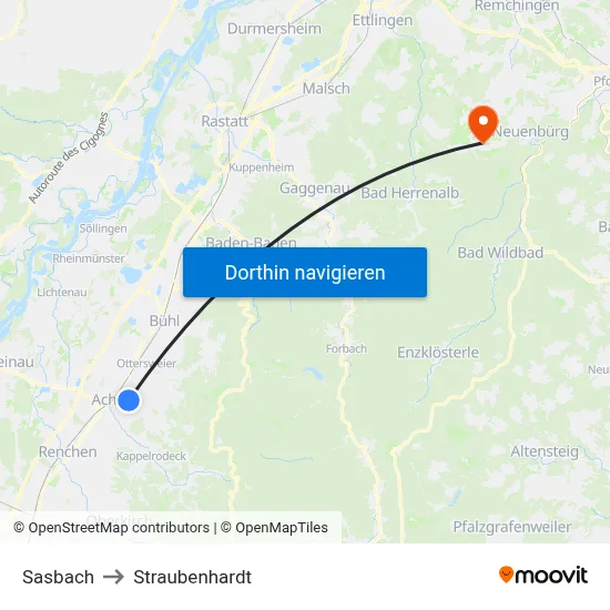 Sasbach to Straubenhardt map