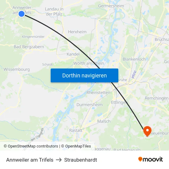 Annweiler am Trifels to Straubenhardt map