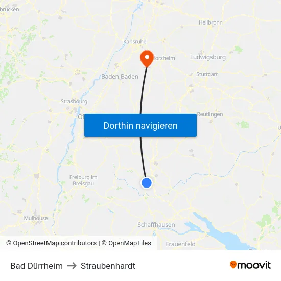 Bad Dürrheim to Straubenhardt map