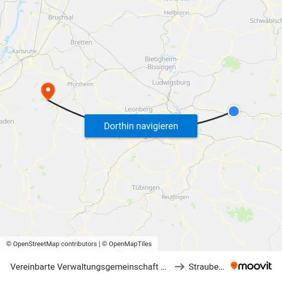 Vereinbarte Verwaltungsgemeinschaft Der Stadt Schorndorf to Straubenhardt map