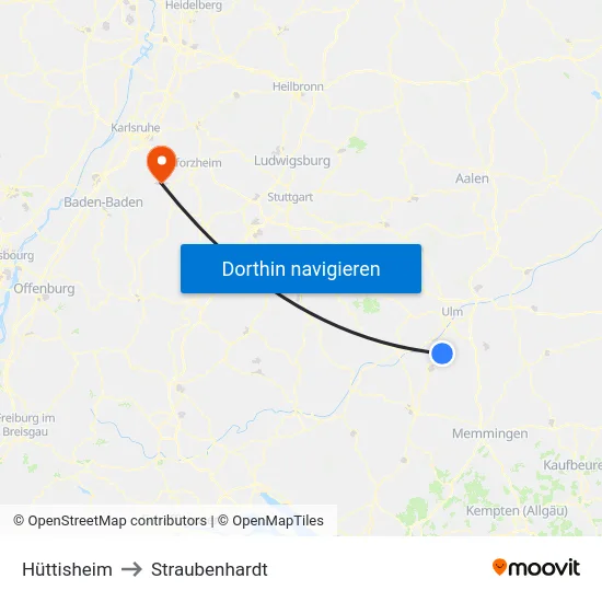 Hüttisheim to Straubenhardt map