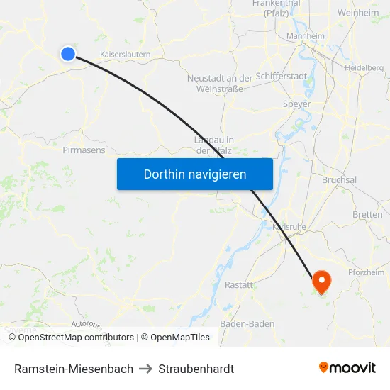 Ramstein-Miesenbach to Straubenhardt map