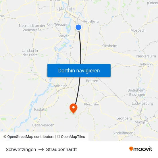Schwetzingen to Straubenhardt map