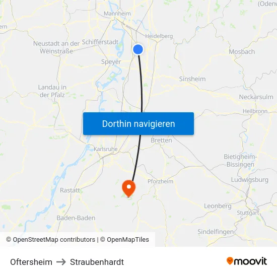 Oftersheim to Straubenhardt map