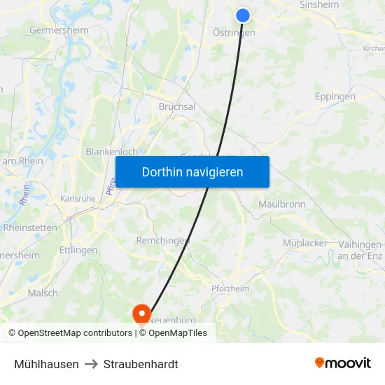 Mühlhausen to Straubenhardt map