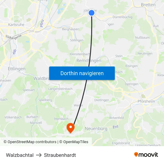 Walzbachtal to Straubenhardt map