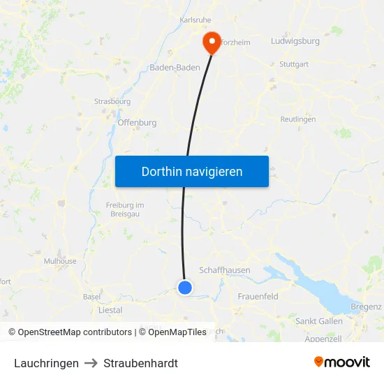 Lauchringen to Straubenhardt map