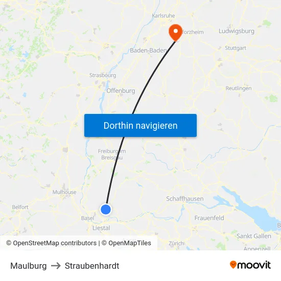 Maulburg to Straubenhardt map