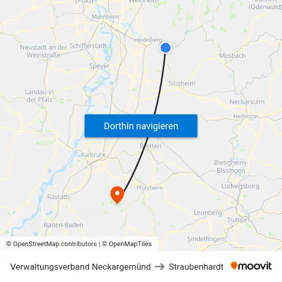 Verwaltungsverband Neckargemünd to Straubenhardt map