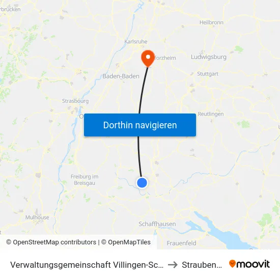 Verwaltungsgemeinschaft Villingen-Schwenningen to Straubenhardt map