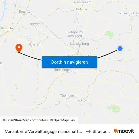 Vereinbarte Verwaltungsgemeinschaft Der Stadt Welzheim to Straubenhardt map