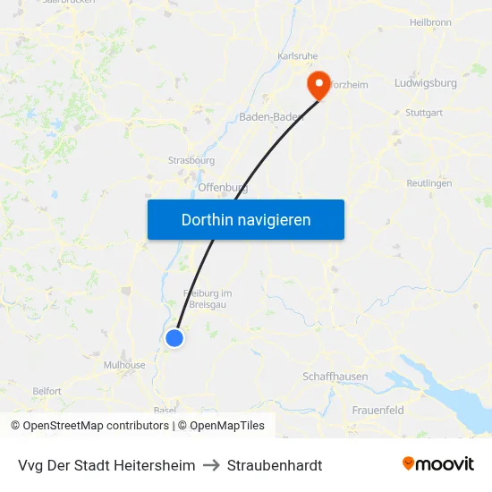 Vvg Der Stadt Heitersheim to Straubenhardt map