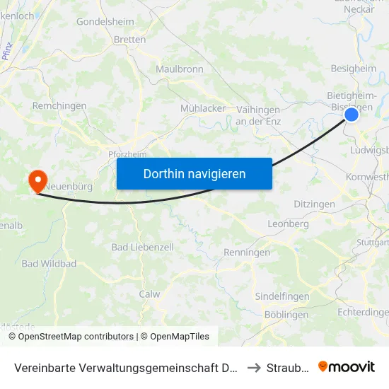 Vereinbarte Verwaltungsgemeinschaft Der Stadt Bietigheim-Bissingen to Straubenhardt map
