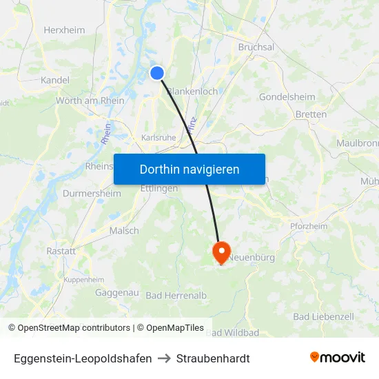 Eggenstein-Leopoldshafen to Straubenhardt map