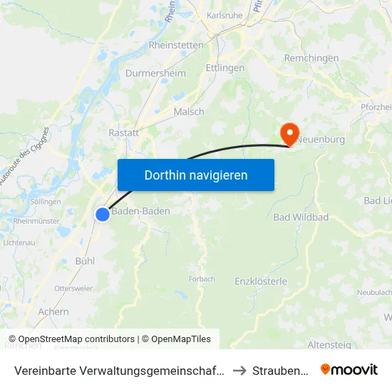 Vereinbarte Verwaltungsgemeinschaft Sinzheim to Straubenhardt map