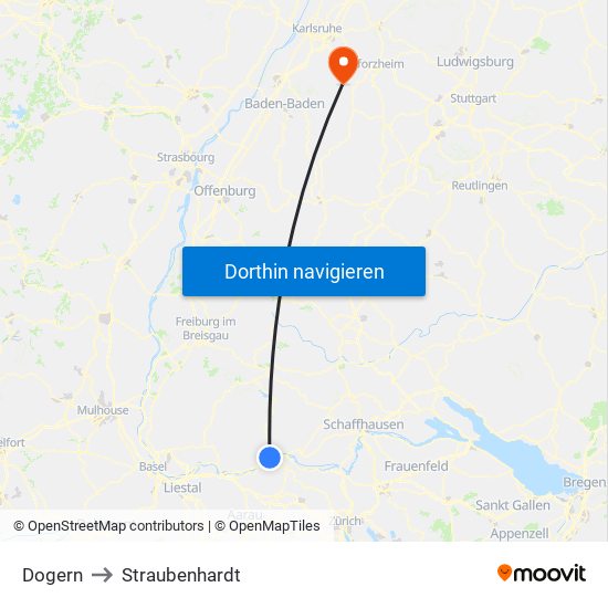 Dogern to Straubenhardt map