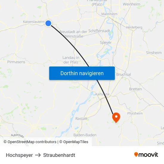Hochspeyer to Straubenhardt map