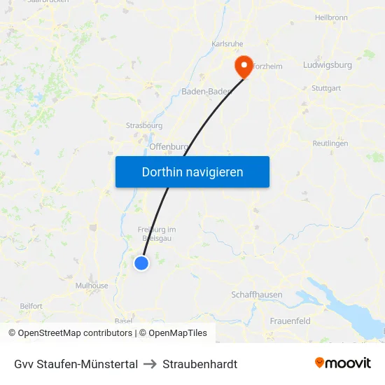 Gvv Staufen-Münstertal to Straubenhardt map