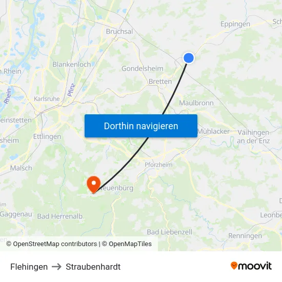 Flehingen to Straubenhardt map