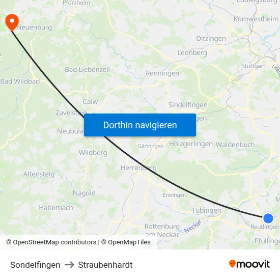 Sondelfingen to Straubenhardt map