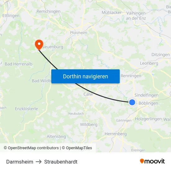 Darmsheim to Straubenhardt map