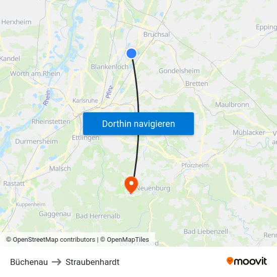 Büchenau to Straubenhardt map