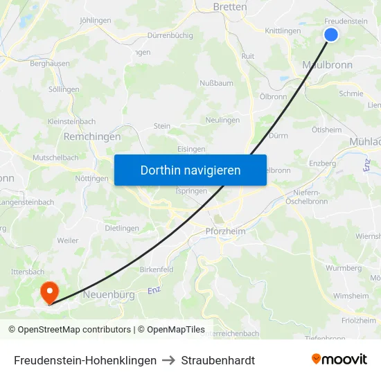Freudenstein-Hohenklingen to Straubenhardt map