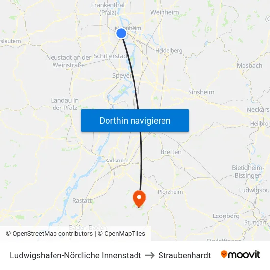 Ludwigshafen-Nördliche Innenstadt to Straubenhardt map