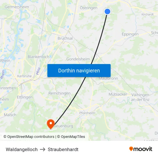 Waldangelloch to Straubenhardt map