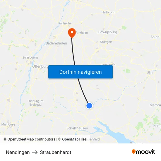 Nendingen to Straubenhardt map