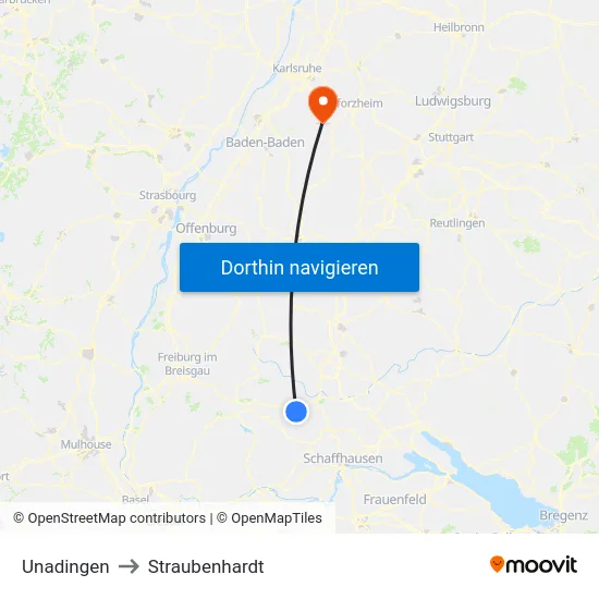 Unadingen to Straubenhardt map