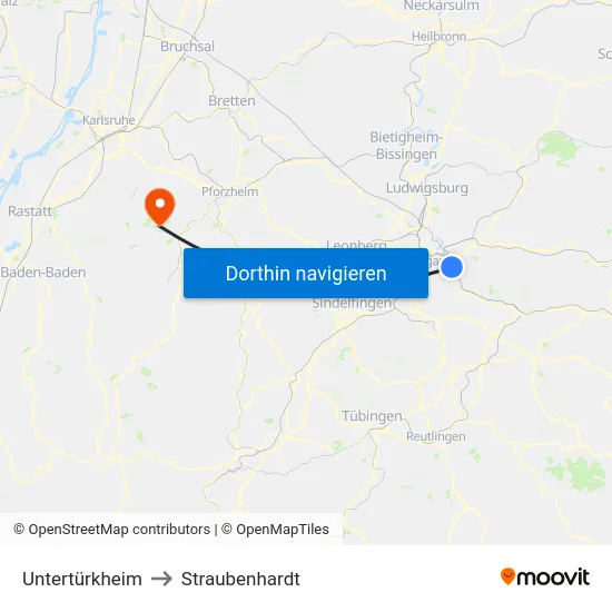 Untertürkheim to Straubenhardt map