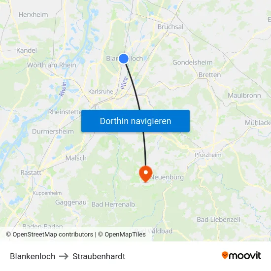 Blankenloch to Straubenhardt map