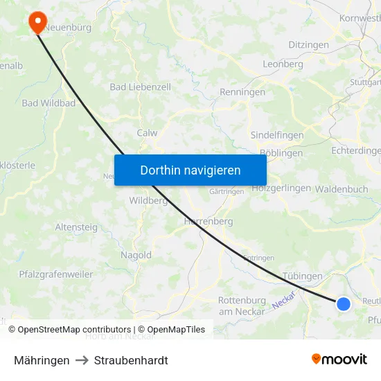 Mähringen to Straubenhardt map