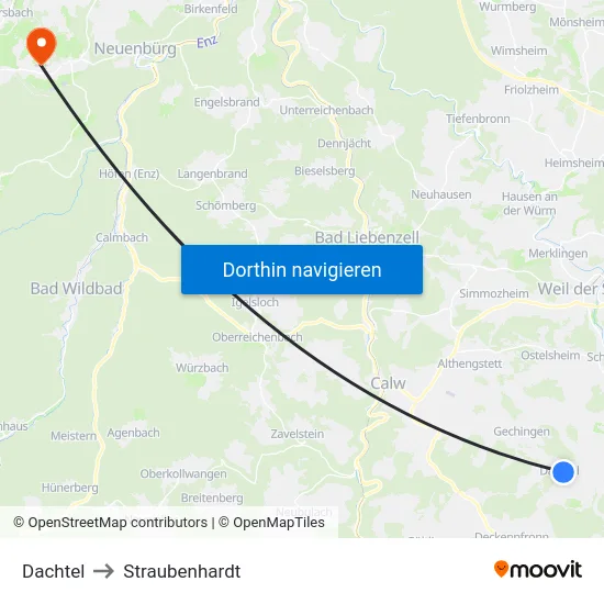 Dachtel to Straubenhardt map