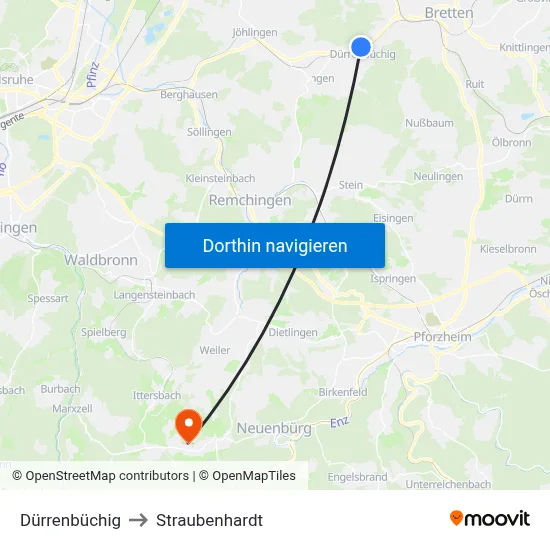 Dürrenbüchig to Straubenhardt map