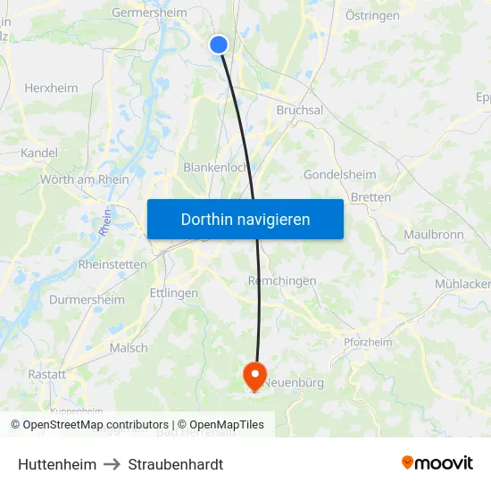 Huttenheim to Straubenhardt map