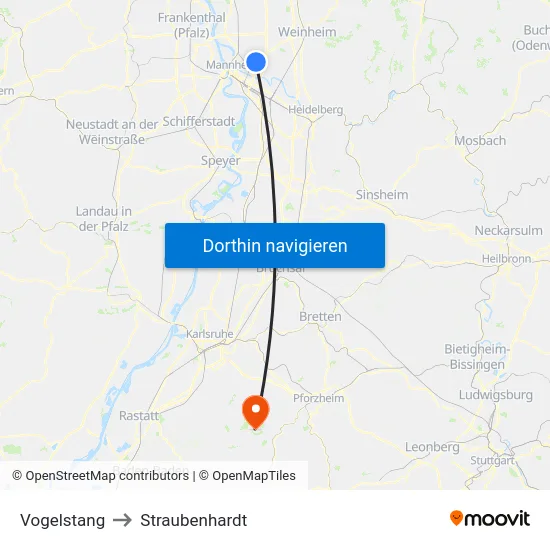 Vogelstang to Straubenhardt map