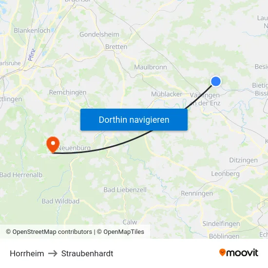 Horrheim to Straubenhardt map