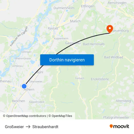 Großweier to Straubenhardt map