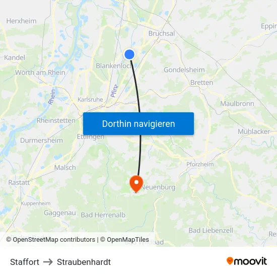 Staffort to Straubenhardt map