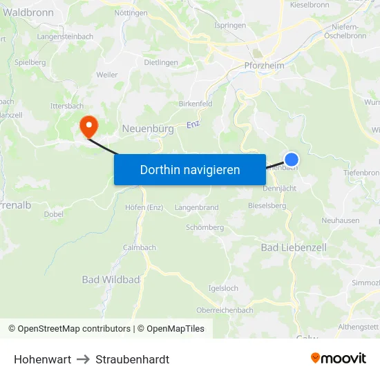 Hohenwart to Straubenhardt map